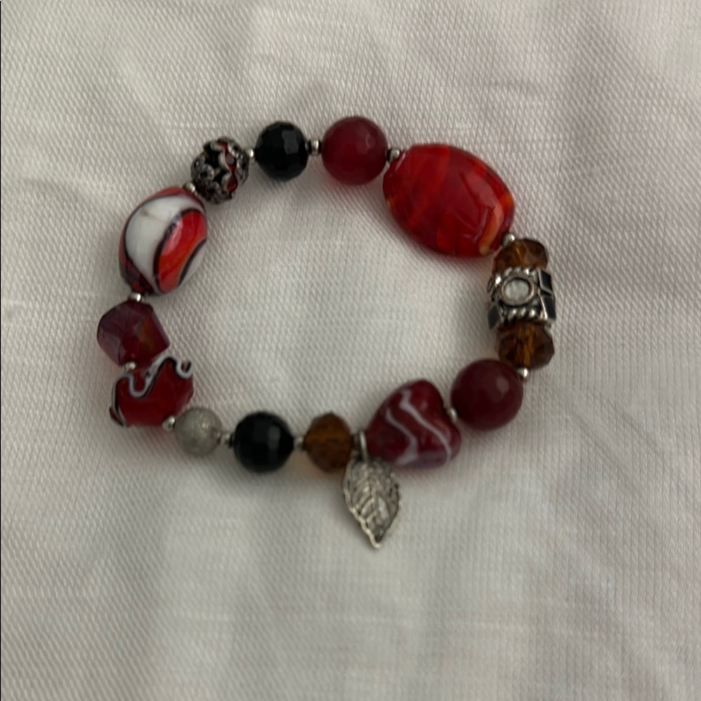 Red and Silver Beaded Bracelet with Charms